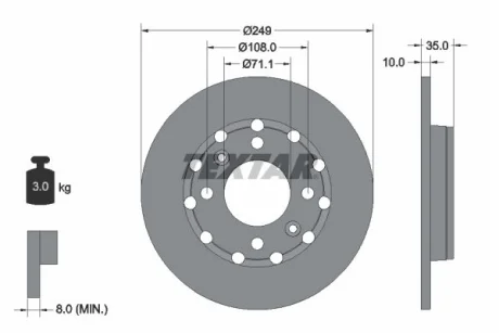 Диск гальмівний задн лів/прав DS DS 3 / DS 3 CITROEN C3 IV, C3 ORIGIN III, C4 III, C4 X OPEL CORSA F, FRONTERA, MOKKA PEUGEOT 2008 II, 208 II 1.2-Electric 05.19- TEXTAR 92325803