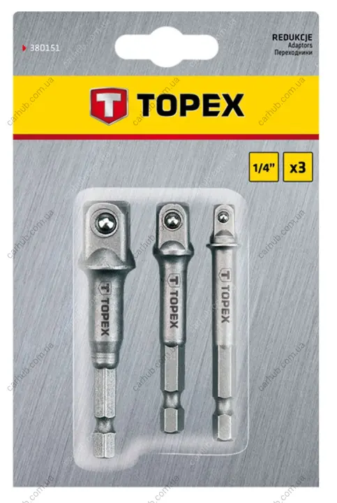 Набір перехідників для шуруповерта M6x1/2"-1/4"-3/8" 3 од. TOPEX Topex 38D151 (фото 1)