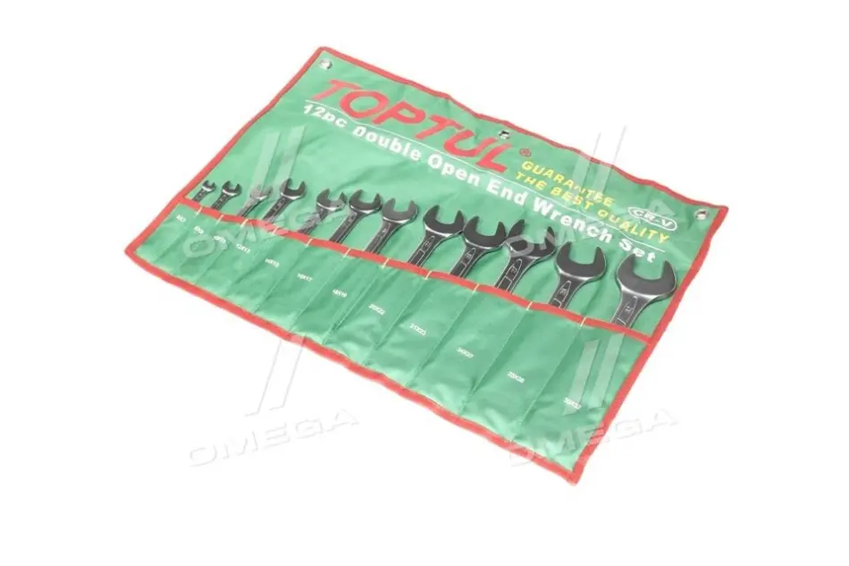 (EN) Double open end wrench комплектація 12 шт, HEX: 6x7, 8x9, 10x11, 12x13, 14x15, 16x17, 18x19, 20x22, 21x23, 24x27, 25x28, 30x32, кут: 15°, футляр з тканини Toptul GAAA1206 (фото 1)