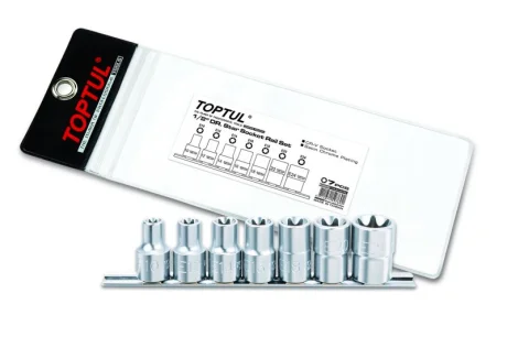 Набір насадок 1/2" (однотипні), 7 шт, профіль: E-TORX, розмір ключа для гнізда E-TORX: E10, E12, E14, E16, E18, E20, E24, Toptul GAAG0704