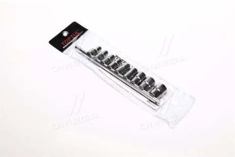 Набір насадок 1/2" (однотипні), 9 шт, профіль: E-TORX, розмір ключа для гнізда E-TORX: E10, E11, E12, E14, E16, E18, E20, E22, E24, Toptul GAAG0901