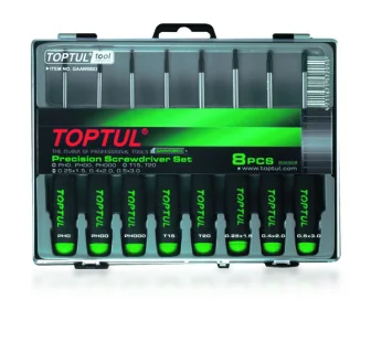 Набір інструментів 8 шт, профіль: Philips PH / TORX / плоска, 1.5x50 2x50 3x50 мм, розмір Philips: PH0 PH00 PH000, розмір ключа для гнізда E-TORX: T15, T20 Toptul GAAW0803