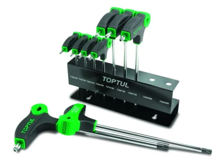 (EN) Handle key wrench set TORX / TORX Tamper, тип: "L" T10, T10H, T15, T15H, T20, T20H, T25, T25H, T27, T27H, T30, T30H, T40, T40H, T45, T45H, T50, T50H, 9 шт Toptul GAAX0901