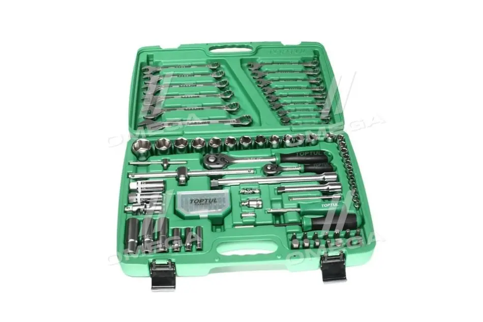 Набір інструментів, комбінований 106 шт, профіль: пласкі / 6-кутна / HEX / Philips PH / PZ / TORX, розмір гнізда: 1/2 1/4", упаковка: у пластиковій валізі Toptul GCAI106B (фото 1)