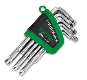 Набір ключів TORX, тип: "L" T10, T15, T20, T25, T27, T30, T40, T45, T50, 9 шт Toptul GSN-09SS