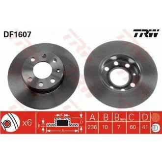 Диск гальмівний передн лів/прав OPEL CORSA A, CORSA A TR, KADETT D, KADETT E, KADETT E COMBO 1.0-1.4 08.79-07.94 TRW DF1607
