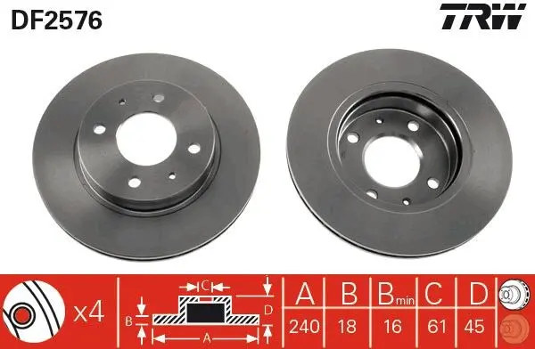 Диск гальмівний передн лів/прав NISSAN 100NX, SUNNY I, SUNNY II, SUNNY III 1.4-2.0D 03.82-03.00 TRW DF2576 (фото 1)