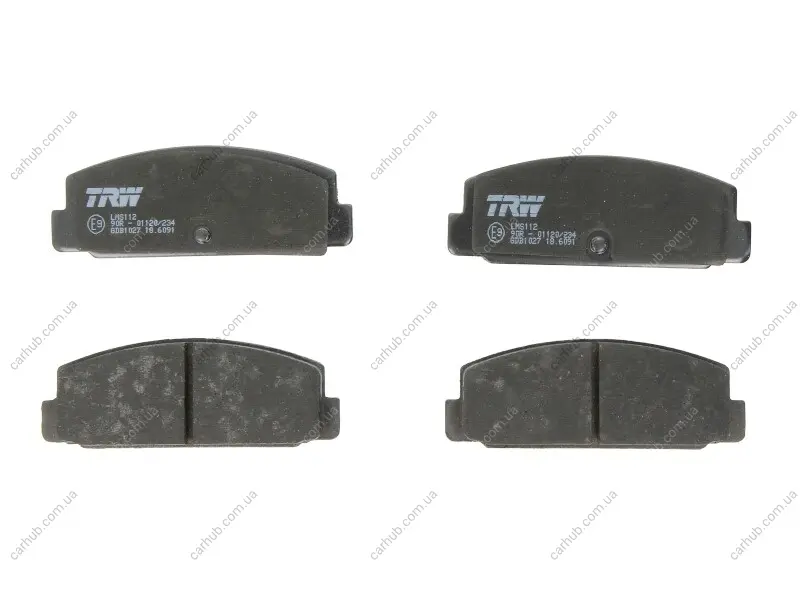 Комплект гальмівних колодок задн, MAZDA 323 C IV, 323 F IV, 323 F V, 323 P V, 323 S IV, 323 S VI, 626 III, 626 IV, RX-7 I, RX-7 II, RX-7 III 1.1-2.2 01.81-08.02 TRW GDB1027 (фото 1)