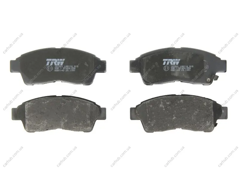 Комплект гальмівних колодок передн, TOYOTA CALDINA, CAMRY, CARINA E VI, CARINA V, CELICA, CHASER, COROLLA, CORONA, CRESTA V, MARK II VIII, PICNIC, RAV 4 I 1.3-3.0 03.88-09.02 TRW GDB1143 (фото 1)