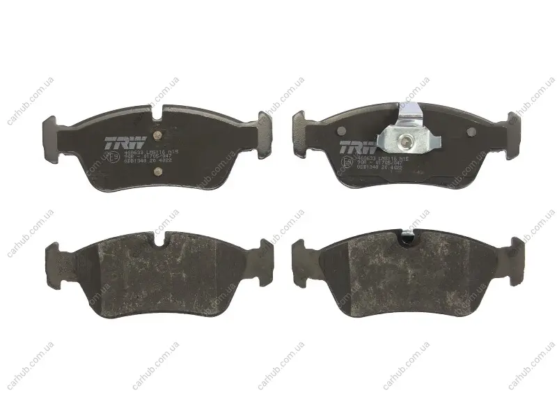 Комплект гальмівних колодок передн, BMW 3 (E36), 3 (E46), Z3 (E36), Z4 (E85) 1.6-3.0 09.90-02.09 TRW GDB1348 (фото 1)