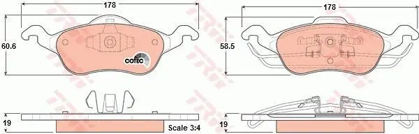 Комплект гальмівних колодок передн, FORD FOCUS I FORD USA FOCUS ZX3, FOCUS ZX5 1.4-2.0 08.98-03.05 TRW GDB1358 (фото 1)