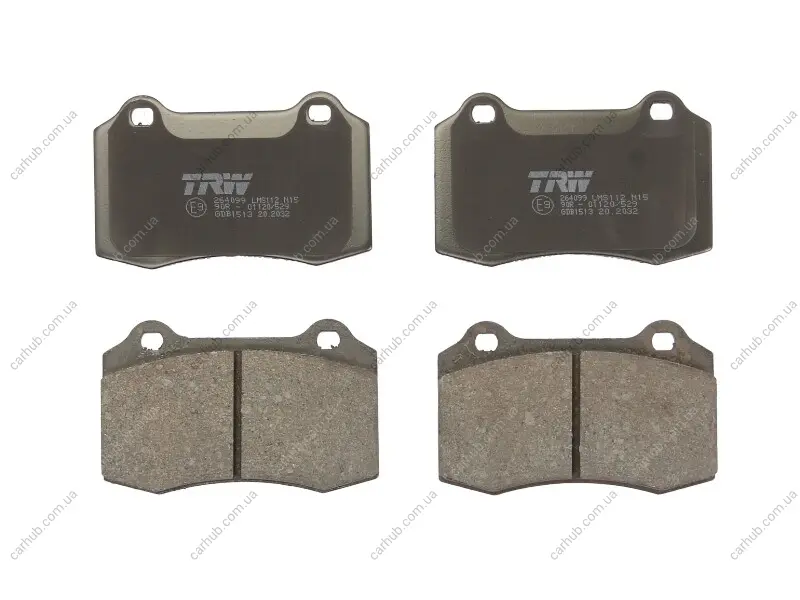 Комплект гальмівних колодок задн/передн, DS DS 3 VOLVO S60 I, V70 II CITROEN DS3 JAGUAR S-TYPE II, XJ PEUGEOT 208 I SEAT IBIZA II TESLA MODEL X 1.2-Electric 07.00- TRW GDB1513 (фото 1)