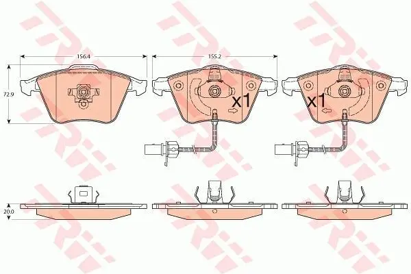 Комплект гальмівних колодок передн, AUDI A4 B6, A4 B7, A6 ALLROAD C6, A6 C6, A8 D3 SEAT EXEO, EXEO ST 2.0-6.0 10.02-05.13 TRW GDB1554 (фото 1)