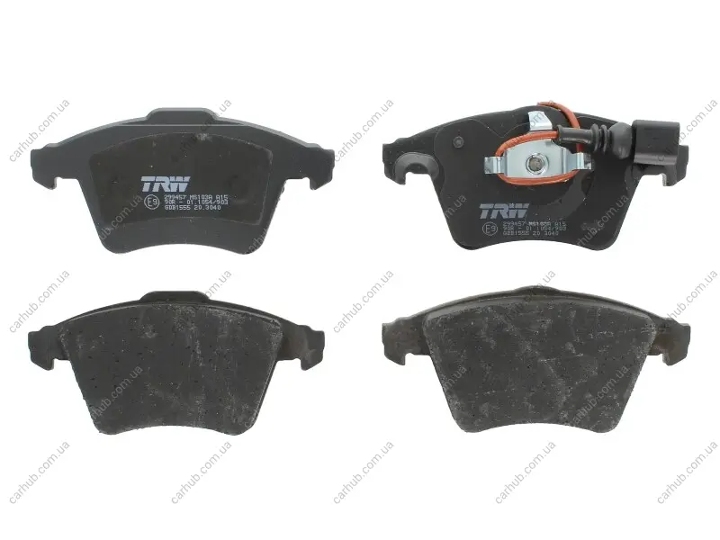 Комплект гальмівних колодок передн, VW CALIFORNIA T5 CAMPER, CALIFORNIA T6 CAMPER, MULTIVAN T5, MULTIVAN T6, TRANSPORTER T4, TRANSPORTER T5, TRANSPORTER T6 1.9D-3.2 10.92-08.24 TRW GDB1555 (фото 1)
