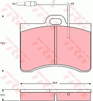 Фото комплект гальмівних колодок, дискове гальмо TRW GDB165 Комплект гальмівних колодок, дискове гальмо TRW GDB165
