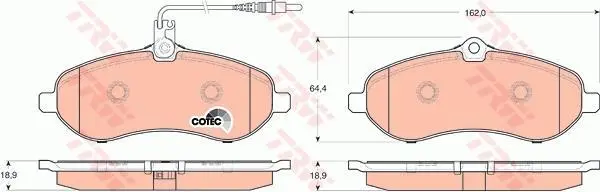 Комплект гальмівних колодок передн (з комплектуючими з гвинтами гальмівного супорта), CITROEN JUMPY II FIAT SCUDO PEUGEOT EXPERT, EXPERT TEPEE TOYOTA PROACE 1.6D/2.0/2.0D 09.02- TRW GDB1719 (фото 1)