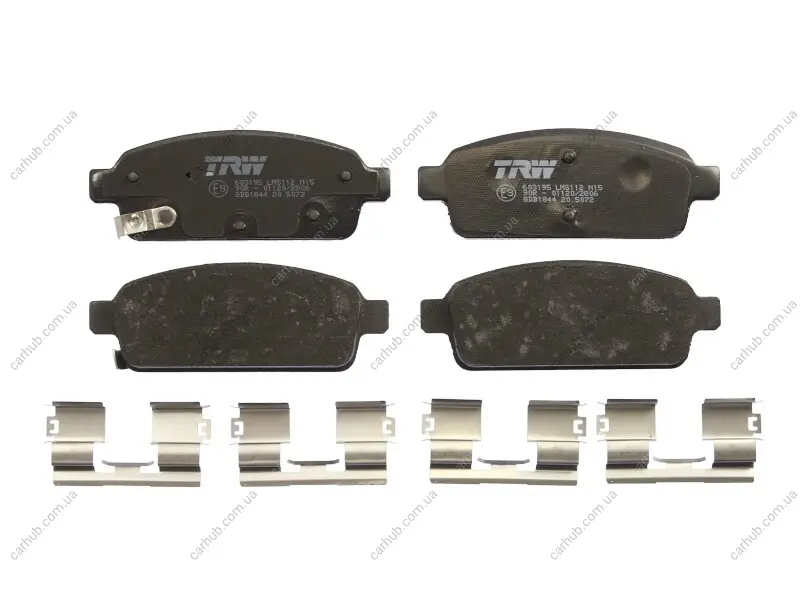 Комплект гальмівних колодок задн (з комплектуючими), CHEVROLET AVEO, CRUZE, ORLANDO, TRAX, VOLT OPEL AMPERA, ASTRA J, ASTRA J GTC, CASCADA, MOKKA / MOKKA X, ZAFIRA C 1.3D-2.0D 05.09- TRW GDB1844 (фото 1)