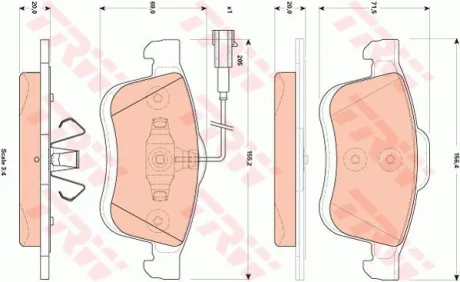 Комплект гальмівних колодок передн, FIAT DOBLO, DOBLO CARGO, DOBLO FURGON/NADWOZIE WIELKOPRZESTRZENNE LANCIA DELTA III, KAPPA OPEL COMBO FURGON/NADWOZIE WIELKOPRZESTRZENNE 1.3D-2.0D 06.98- TRW GDB1865