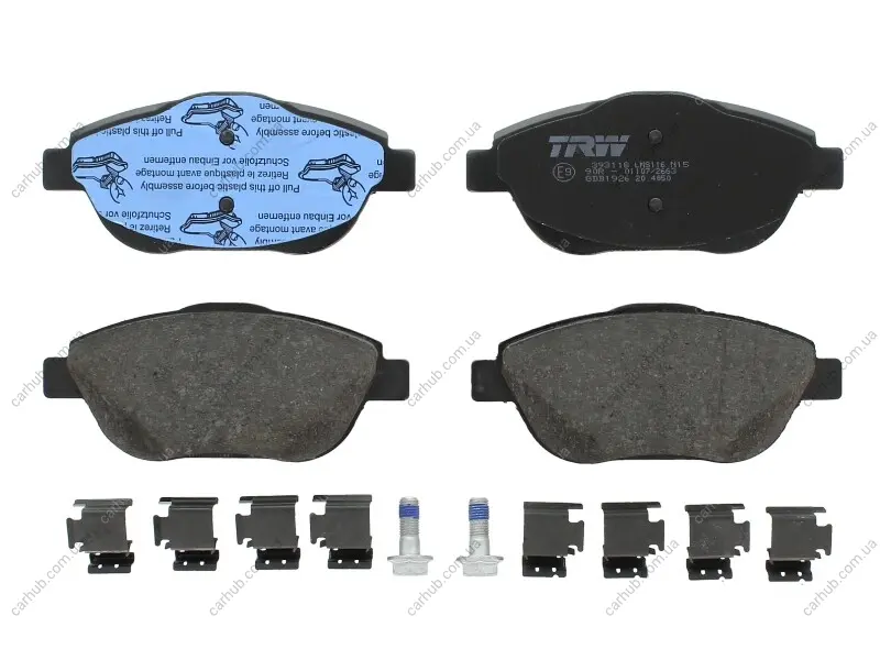 Комплект гальмівних колодок передн, DS DS 3, DS 3 / DS 3 CITROEN C3 AIRCROSS I, C3 AIRCROSS II, C3 II, C3 III, C3 PICASSO, C4 CACTUS, C4 III, DS3 OPEL CORSA F, CROSSLAND X 1.0-Electric 02.09- TRW GDB1926 (фото 1)