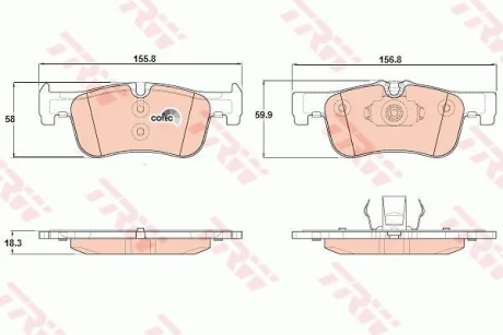 Комплект гальмівних колодок передн, BMW 1 (F20), 1 (F21), 2 (F22, F87), 2 (F23) 1.5-2.0D 07.11-06.21 TRW GDB1935