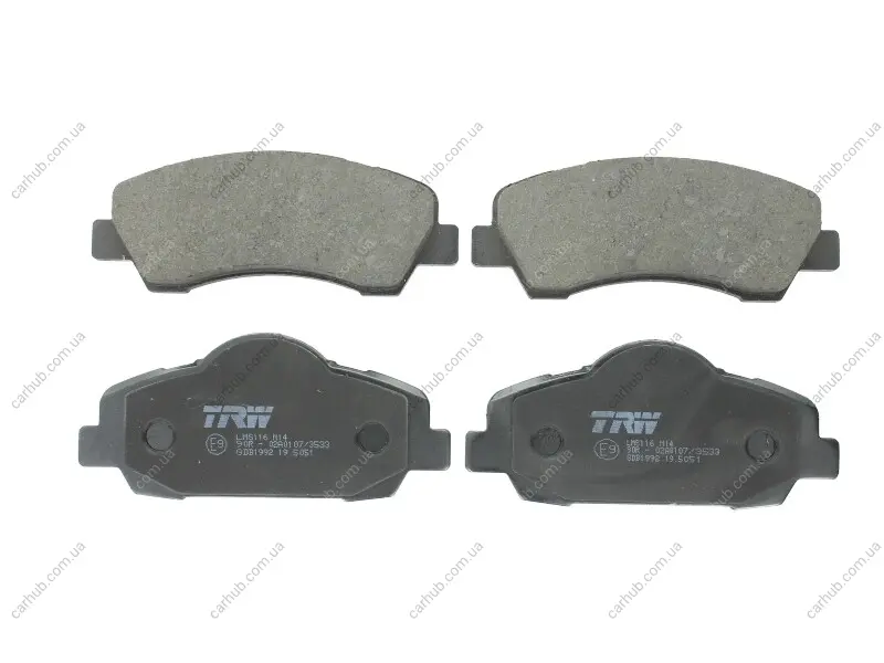 Комплект гальмівних колодок передн, CITROEN C4 CACTUS, C-ELYSEE PEUGEOT 301, 308, 308 II 1.2-2.0D 11.12- TRW GDB1992 (фото 1)