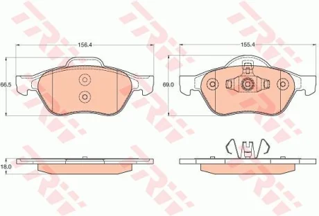 Комплект гальмівних колодок передн, RENAULT LAGUNA, MEGANE II 1.4-2.0D 09.02- TRW GDB2053