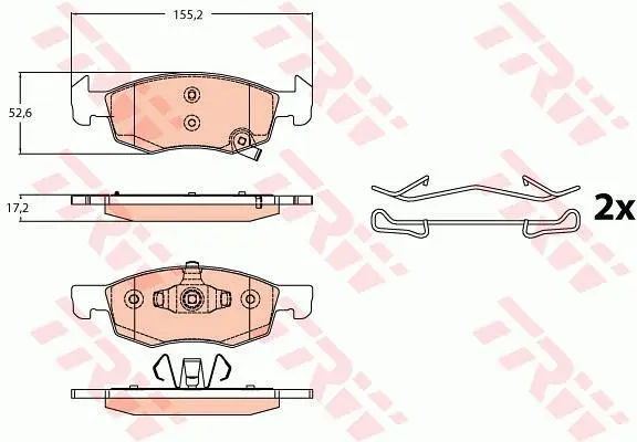 Комплект гальмівних колодок передн (з комплектуючими), OPEL CORSA E 1.0-1.4LPG 09.14- TRW GDB2099 (фото 1)