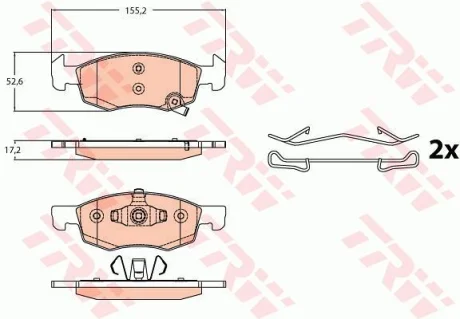 Комплект гальмівних колодок передн (з комплектуючими), OPEL CORSA E 1.0-1.4LPG 09.14- TRW GDB2099