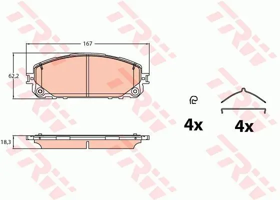 Комплект гальмівних колодок передн (з комплектуючими), JEEP CHEROKEE 2.0-3.2 11.13- TRW GDB2142 (фото 1)