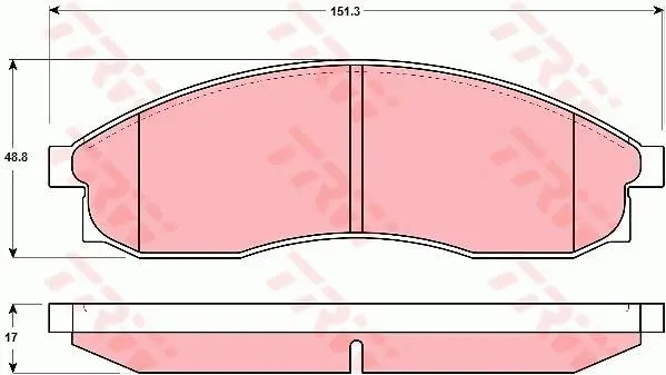 Комплект гальмівних колодок передн, MITSUBISHI L200 NISSAN MAXIMA III, SKYLINE 2.0-3.0 10.88-12.07 TRW GDB3107 (фото 1)