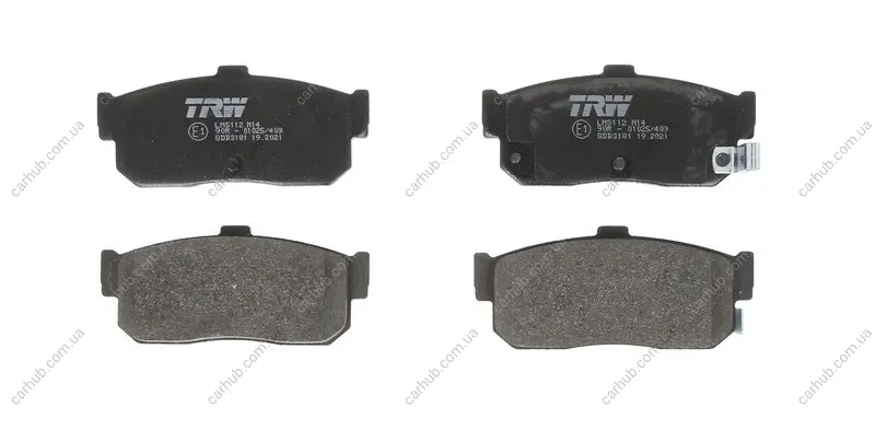 Комплект гальмівних колодок задн, INFINITI G20 NISSAN ALMERA I, ALTIMA, AVENIR, MAXIMA / MAXIMA QX IV, SENTRA V, SUNNY II, SUNNY III SUZUKI JIMNY 1.3-3.0 06.86- TRW GDB3181 (фото 1)