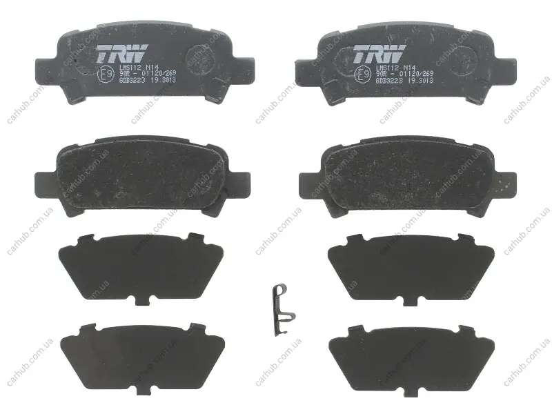 Комплект гальмівних колодок задн (з комплектуючими), SUBARU FORESTER, IMPREZA, LEGACY III, LEGACY IV, OUTBACK 1.5-3.0 03.94-08.13 TRW GDB3223 (фото 1)