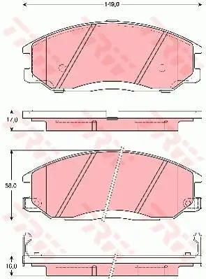 Комплект гальмівних колодок передн, HYUNDAI H-1 CARGO, SANTA FÉ I, TERRACAN, XG SSANGYONG ACTYON I, ACTYON SPORTS I, KYRON, REXTON / REXTON II 2.0D-3.5 12.98- TRW GDB3257 (фото 1)