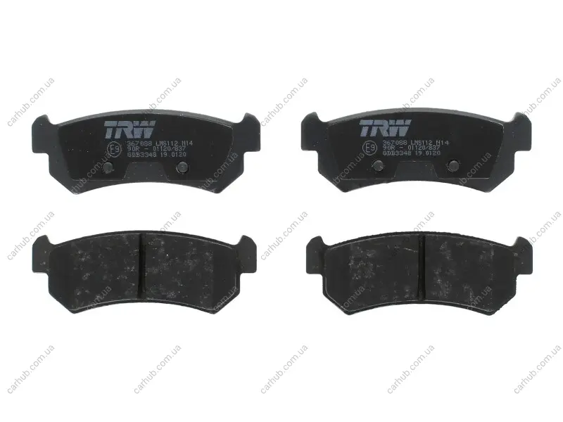 Комплект гальмівних колодок задн, CHEVROLET AVEO / KALOS, LACETTI, NUBIRA, REZZO DAEWOO LACETTI, NUBIRA, TACUMA / REZZO 1.4-2.0D 09.00- TRW GDB3348 (фото 1)