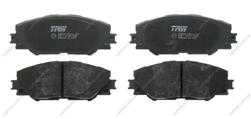 Комплект гальмівних колодок передн, PONTIAC VIBE TOYOTA AURIS, COROLLA, MARK X ZIO I, MIRAI, PRIUS PLUS, RAV 4 III, RAV 4 IV 1.33-Electric 11.05- TRW GDB3424 (фото 1)