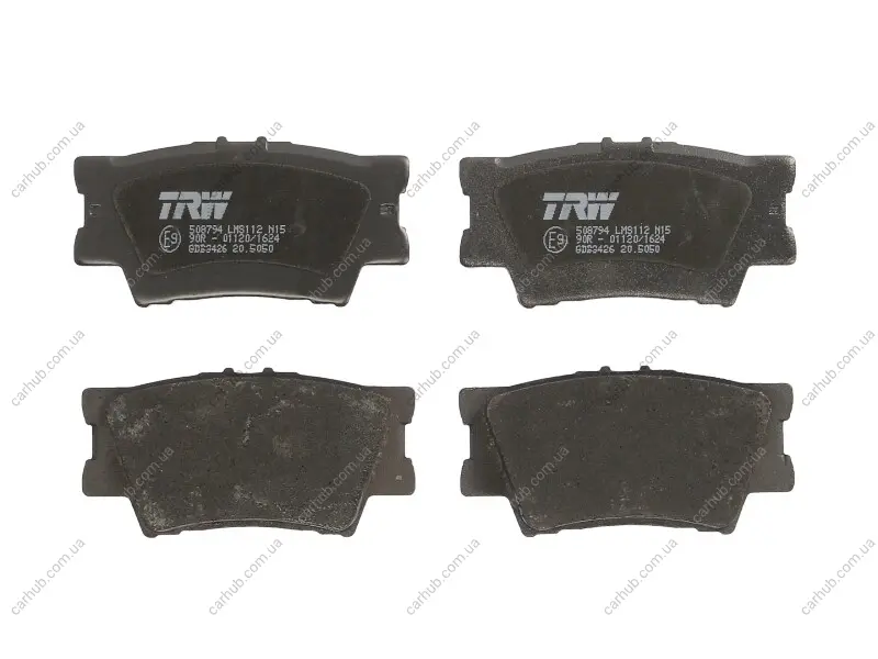 Комплект гальмівних колодок задн, VOLVO 340-360 LEXUS ES, HS PONTIAC VIBE TOYOTA AVALON, CAMRY, MARK X ZIO I, RAV 4 III, RAV 4 IV 1.8-Electric 08.84- TRW GDB3426 (фото 1)