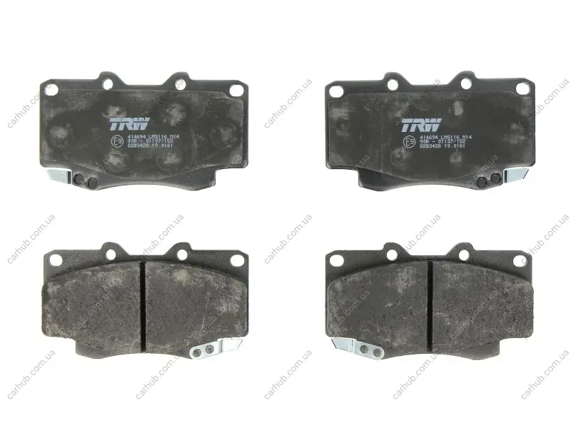 Комплект гальмівних колодок передн, TOYOTA FORTUNER, HILUX VI, HILUX VII, LAND CRUISER 90 2.4D-3.4 03.96- TRW GDB3428 (фото 1)