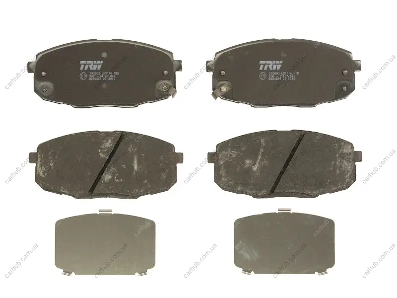Комплект гальмівних колодок передн, HYUNDAI I30 KIA CARENS I, CEE\'D, PRO CEE\'D RENAULT LAGUNA II 1.4-2.0LPG 07.02-12.14 TRW GDB3450 (фото 1)