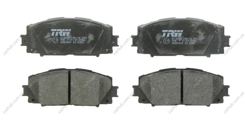 Комплект гальмівних колодок передн, GREAT WALL VOLEEX C20R TOYOTA ALLION II, PREMIO, PRIUS C, YARIS, YARIS / VIOS 1.0-1.5H 01.05- TRW GDB3459 (фото 1)