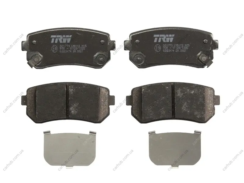 Комплект гальмівних колодок задн, HYUNDAI ACCENT III, I20 I, I30, IX35, TUCSON KIA CEE\'D, PRO CEE\'D, SPORTAGE II, SPORTAGE III 1.1D-2.4 09.04-12.16 TRW GDB3474 (фото 1)