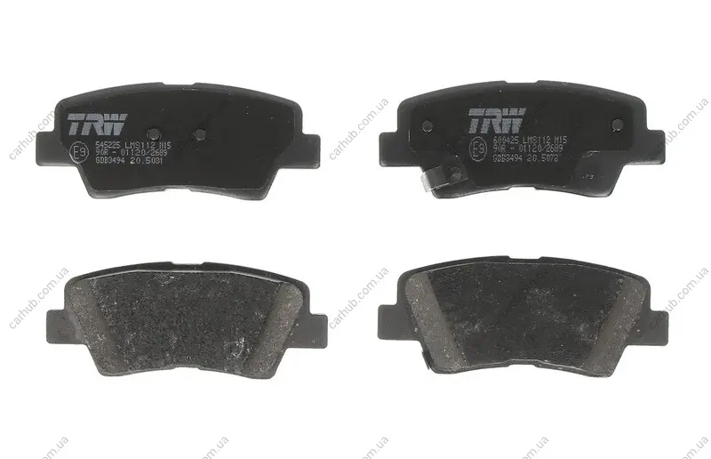 Комплект гальмівних колодок задн, HYUNDAI ACCENT IV, ELANTRA IV, GETZ, GRANDEUR, I10 II, I10 III, I20 II, I30, I40 I, I40 I CW, IONIQ, IX35, SONATA V, TUCSON, VELOSTER 1.0-Electric 06.04- TRW GDB3494 (фото 1)