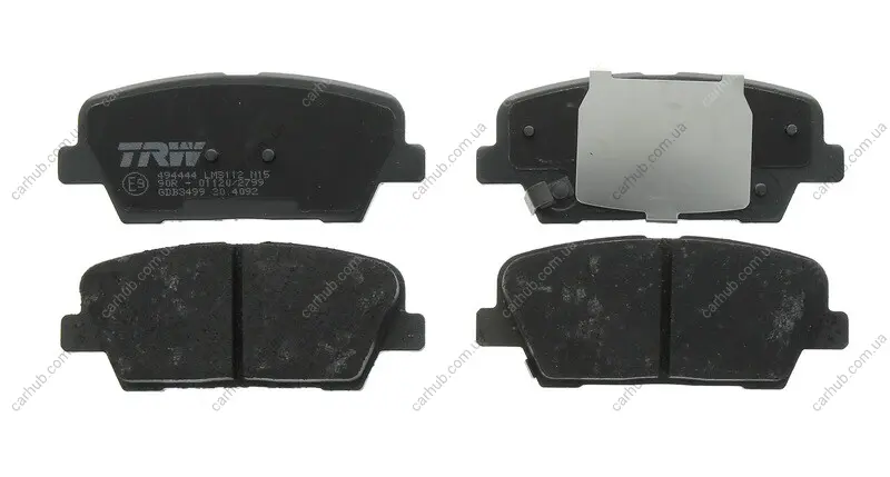 Комплект гальмівних колодок задн, HYUNDAI EQUUS / CENTENNIAL, GENESIS, GRAND SANTA FÉ, SANTA FÉ II, SANTA FÉ III KIA BORREGO, QUORIS I, SORENTO II, SORENTO III, STINGER 2.0-5.0 03.06- TRW GDB3499 (фото 1)