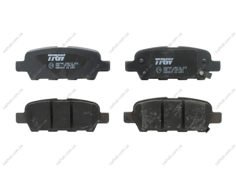 Комплект гальмівних колодок задн, INFINITI EX, FX, G, JX, M35, M45, QX60 NISSAN 350Z, ALTIMA, CUBE, ELGRAND, JUKE, LEAF, MAXIMA, MAXIMA VI, MURANO I, MURANO II, MURANO III 1.5D-Electric 06.01- TRW GDB3507 (фото 1)