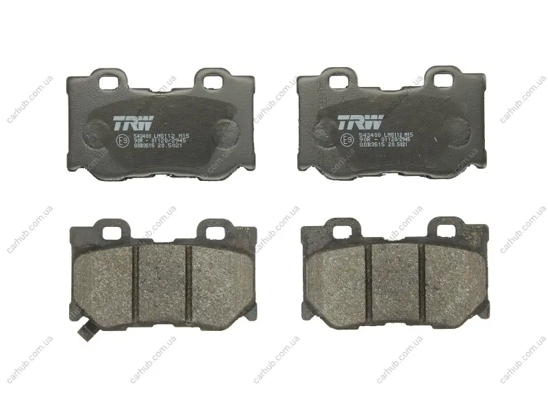 Комплект гальмівних колодок задн, INFINITI FX, G, M, M37, Q50, Q60, Q70, QX70 NISSAN 370Z, GT-R 2.0-5.6 09.07- TRW GDB3515 (фото 1)