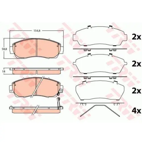 Комплект гальмівних колодок передн, HONDA CROSSTOUR I, CR-V IV, CR-V V, ODYSSEY JAECOO J7 1.5-3.5 09.05- TRW GDB3581 (фото 1)