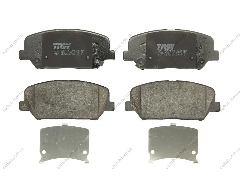 Комплект гальмівних колодок передн, HYUNDAI GENESIS, I30, VELOSTER KIA CEE\'D, CERATO III, CERATO KOUP III, OPTIMA, PRO CEE\'D 1.0-2.4 06.10- TRW GDB3582 (фото 1)