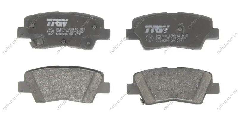 Комплект гальмівних колодок задн, HYUNDAI ACCENT IV, ELANTRA VI, GETZ, I10 II, I10 III, I20 ACTIVE, I20 II, I30, I40 I, I40 I CW, IONIQ, SOLARIS, TUCSON KIA CARENS IV, CEED 1.0-Electric 08.05- TRW GDB3594 (фото 1)