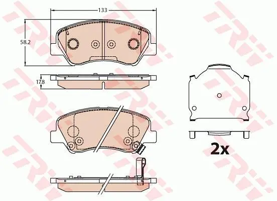 Комплект гальмівних колодок передн, HYUNDAI ACCENT IV, ACCENT V, I20 ACTIVE, I20 II, SOLARIS KIA RIO III, RIO IV, STONIC 1.0-1.6D 11.10- TRW GDB3630 (фото 1)