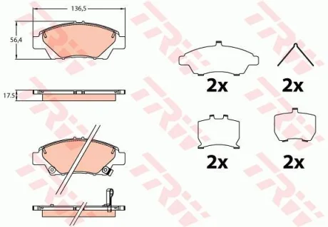 Комплект гальмівних колодок передн, HONDA JAZZ IV 1.3/1.5 09.15- TRW GDB3643