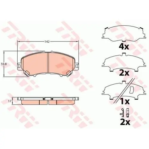 Комплект гальмівних колодок передн, NISSAN QASHQAI II, X-TRAIL, X-TRAIL III RENAULT KADJAR, KOLEOS II 1.2-2.5 11.13- TRW GDB3648 (фото 1)